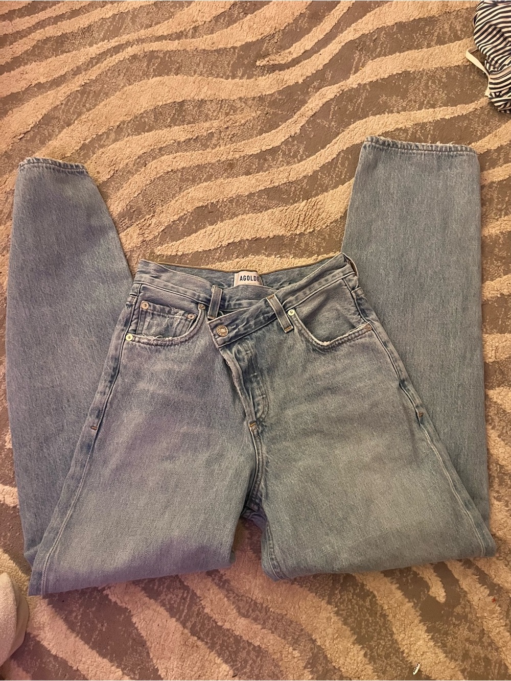 Agolde Faded Light Blue High-Rise Straight Jeans
